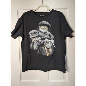 Dom Hip Hop Cat Trio Hug Life Men's Large T Shirt Edgy Humor (816)